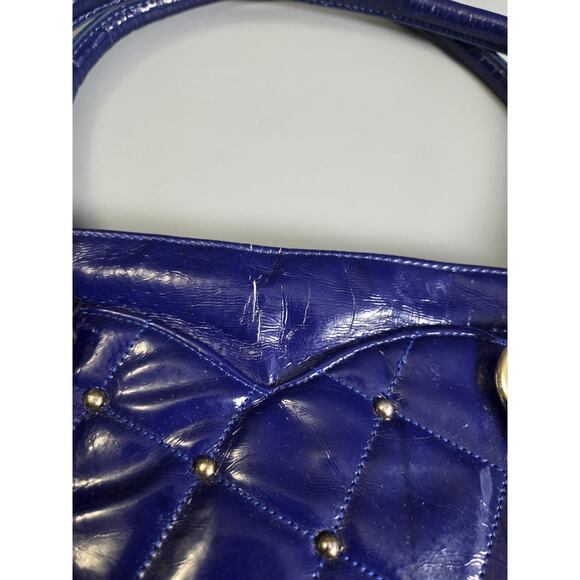 Betsey Johnson Navy Blue Heart Quilted Satchel Handbag Purse - Picture 3 of 9